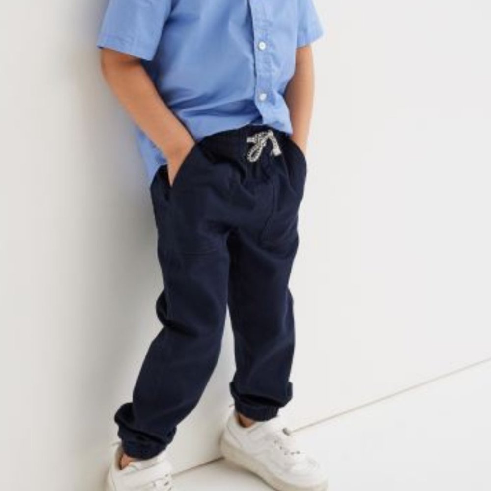 H&M Dk Blue Boys Pants w/ Elastic Waist / PullTie /Elastic Ankles Size US 5T NWT